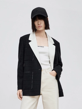 Softshell Construction Contrast Lapel Collar Coat