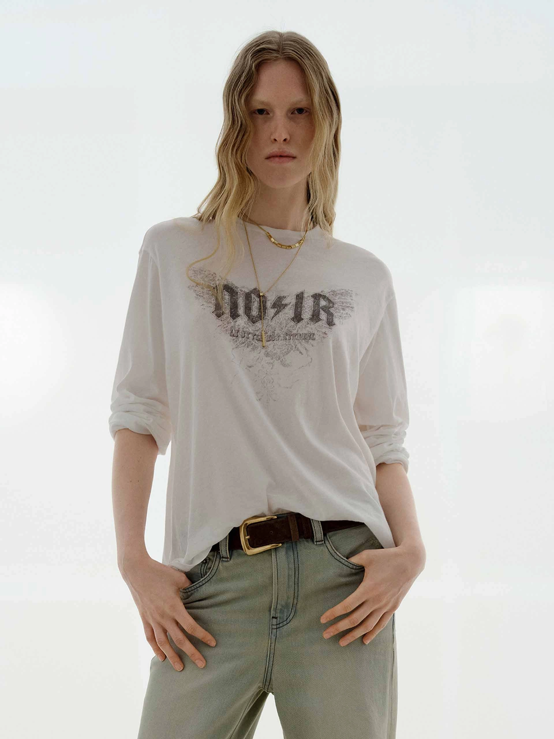 Layered Hem Detail Long Sleeves Printed T-shirt