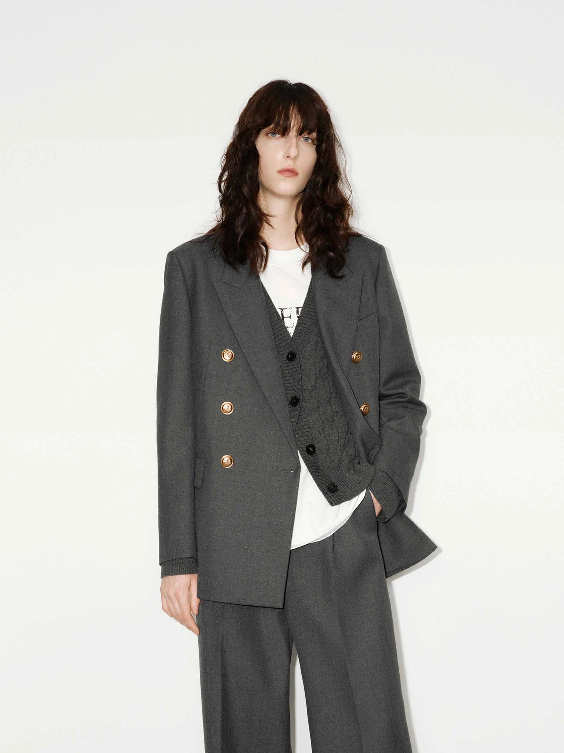 Metal Button Structured Blazer Zipper Guard Weatherproofing
