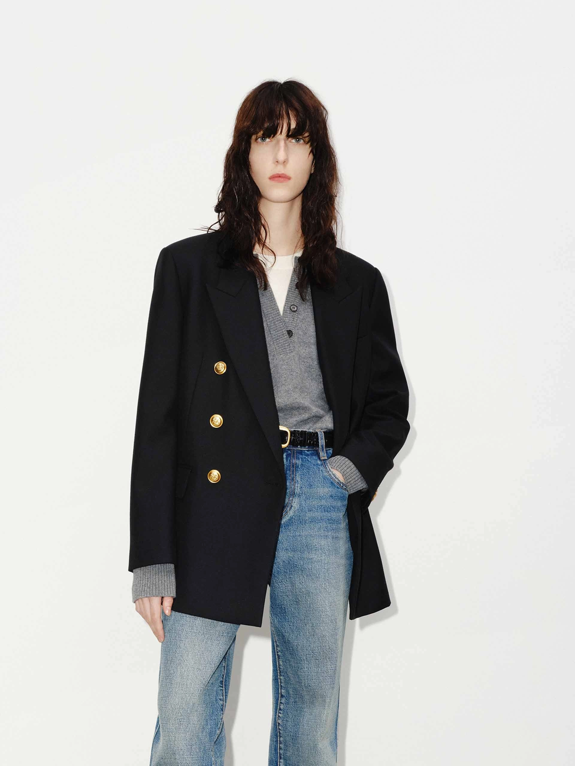 Transitional Layer Metal Button Structured Blazer
