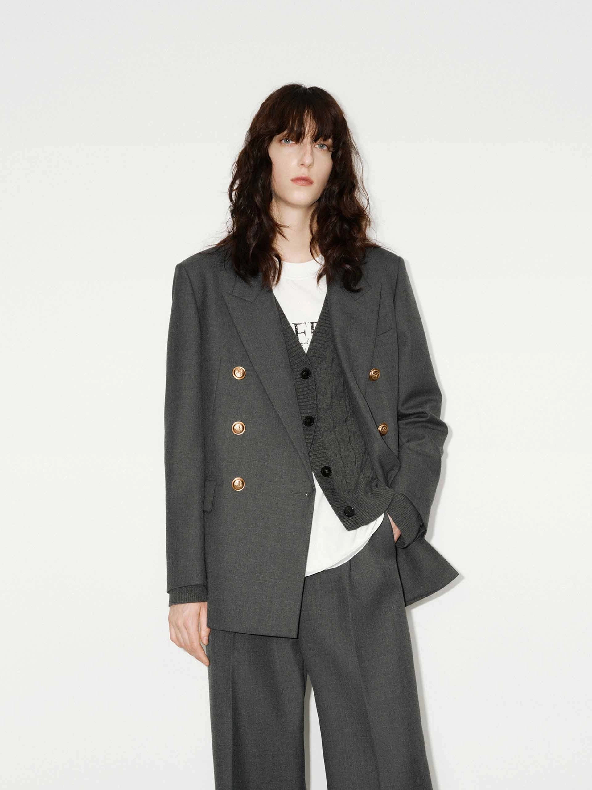 Extra Layer Piece Metal Button Structured Blazer