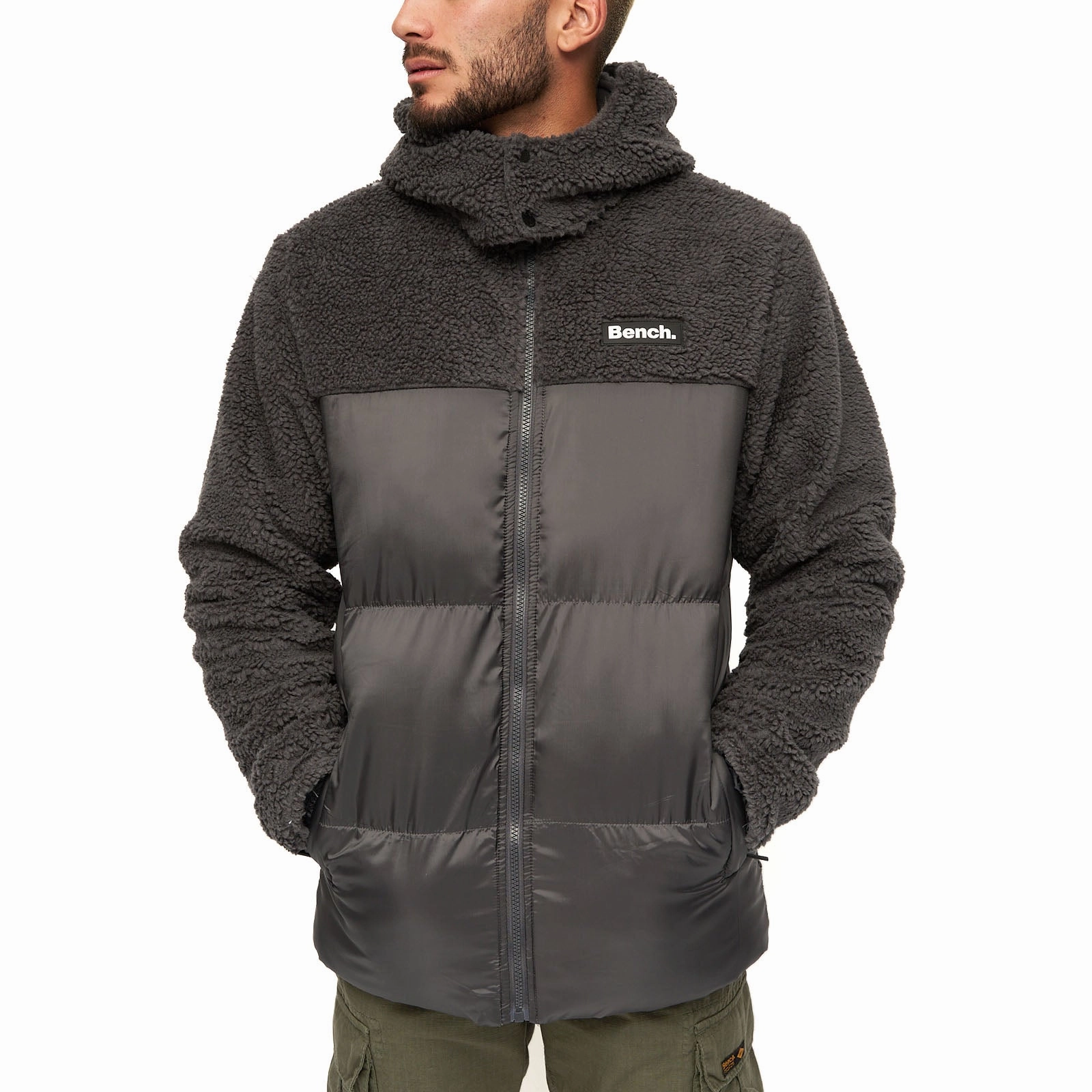 Bench Mens Detta Padded Contrast Sherpa Hooded Jacket Versatile Fit Layer Clean Lines