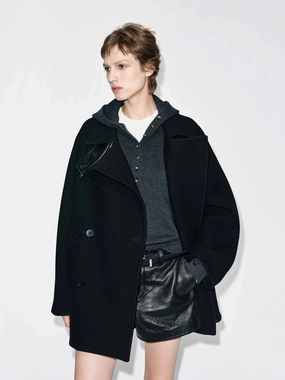 Double Breasted Wool Coat Quilted Stitching Static Dissipating Threading