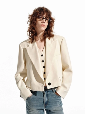 Stormproof Zipper Fire Retardant Treated Fabric Cropped Tailored Blazer