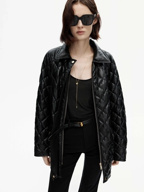 No Static Fashion Forward Layer Loose Leather Quilted Jacket