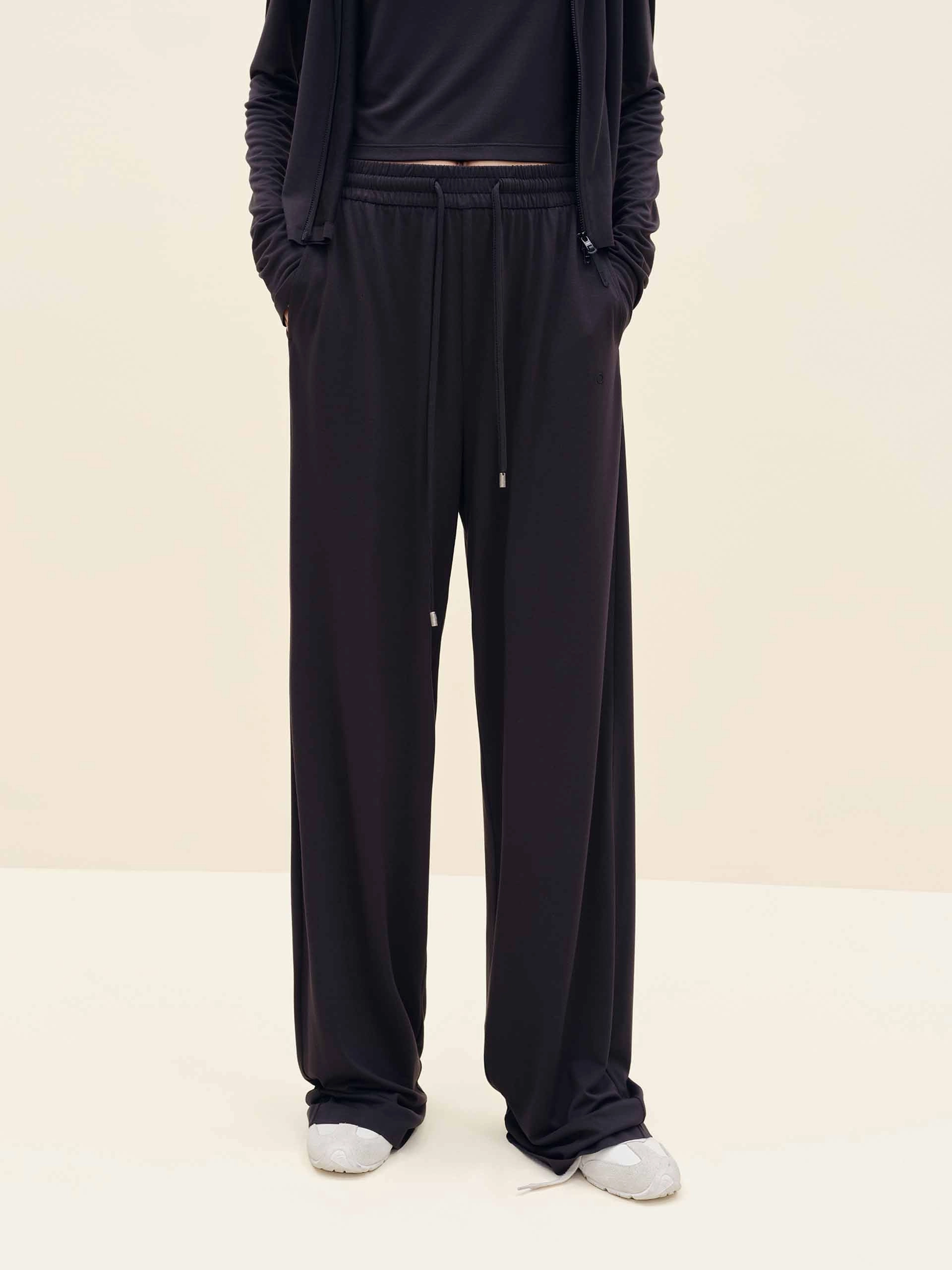 Side Pockets Soft Texture High Waist Drawstring Trousers