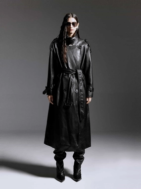 ReinforcedSeams Belted Leather Coat