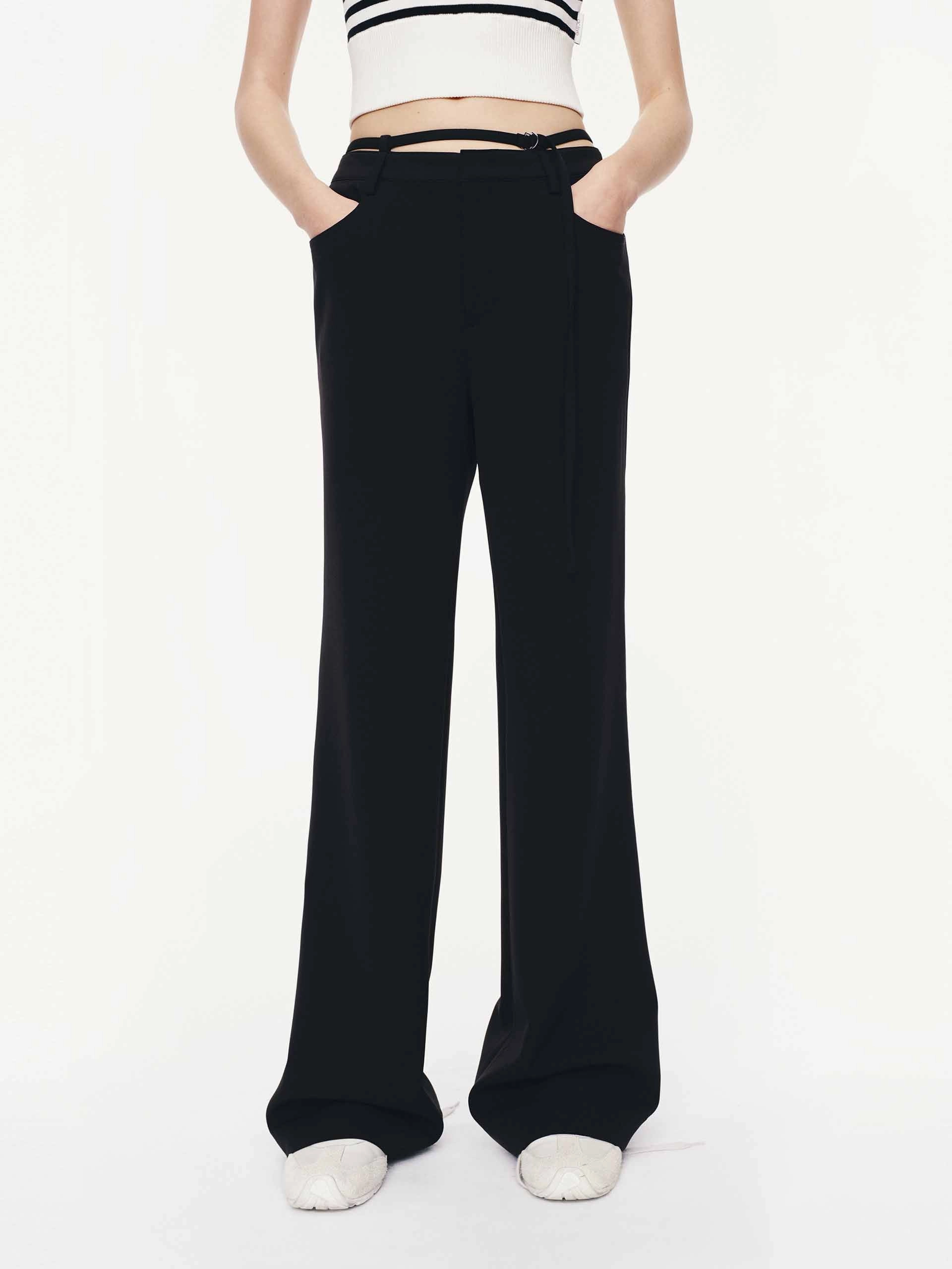 Stretchy Waist Work Friendly Tie Waist Flared Pants