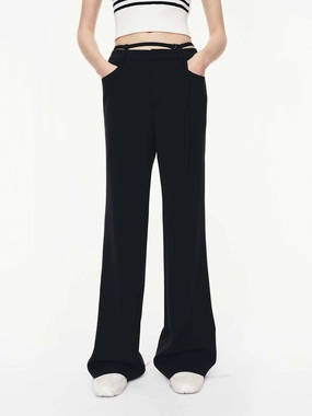 Stretchy Waist Work Friendly Tie Waist Flared Pants
