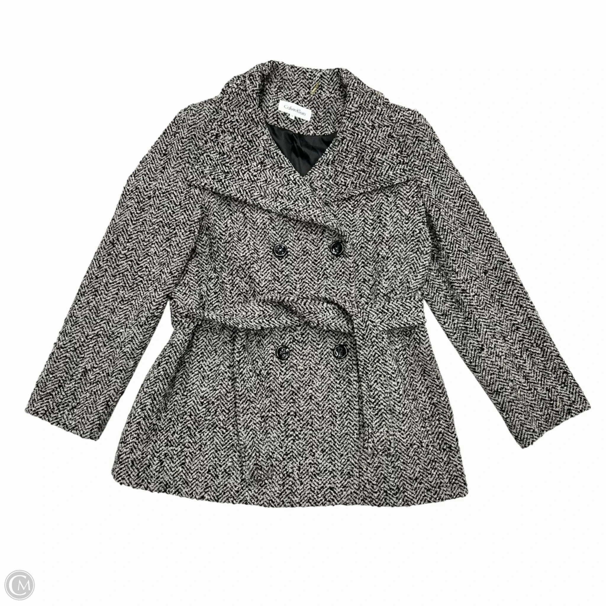 Fire Retardant Treated Fabric Coat Peacoat By Calvin Klein In Black & White, Size: Xl