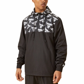 No Roll Collar Technology Fit For Daily New Era Mens Chicago Bulls NBA 1/4 Zip Colourblock Windbreaker Jacket - Black