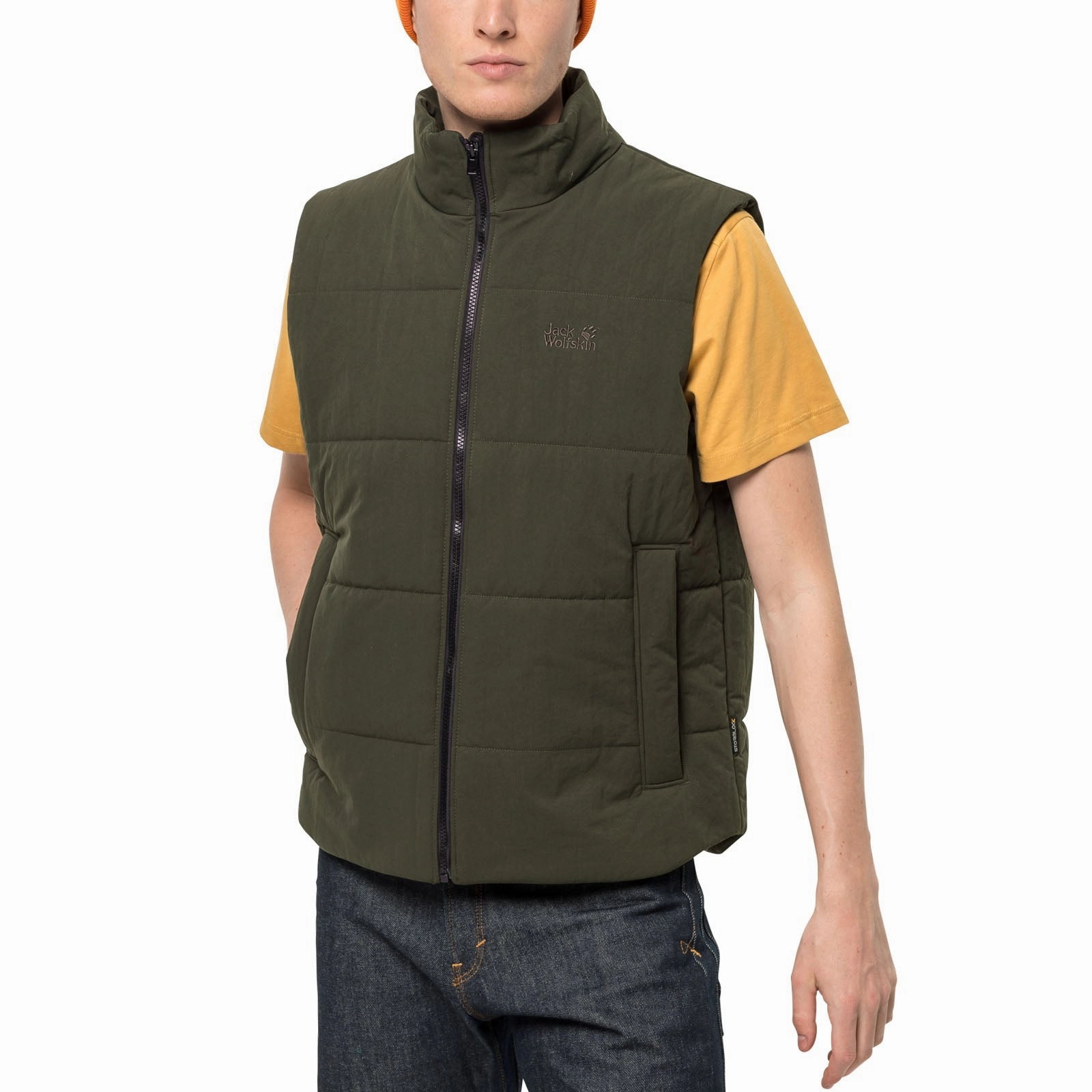 Jack Wolfskin Mens White Frost Windproof Water Repellent Gilet - Green Strong Stitches Autumn Layers