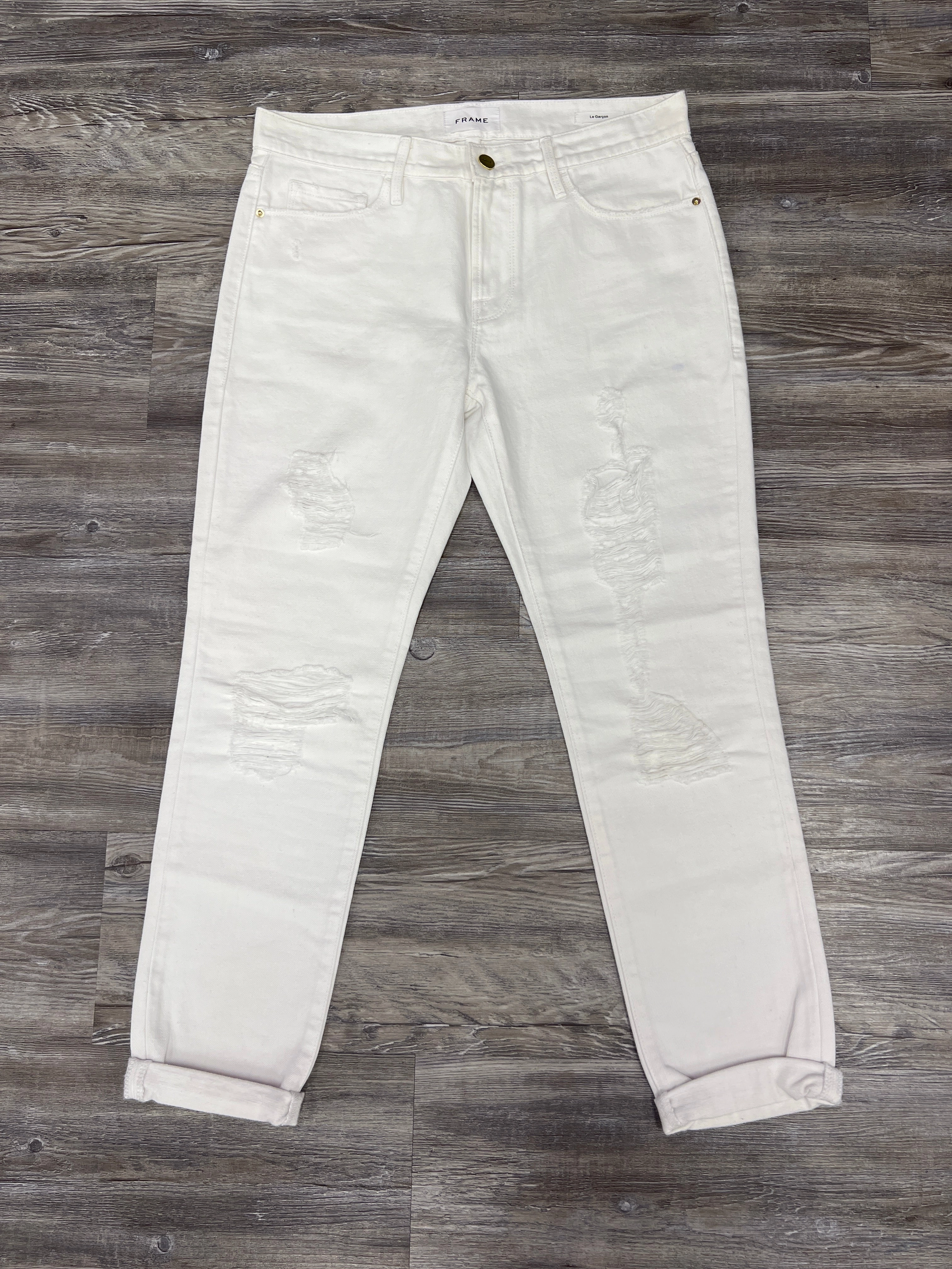 Classic Fit Cozy Vibe Jeans Designer By Frame In White Denim, Size: 2