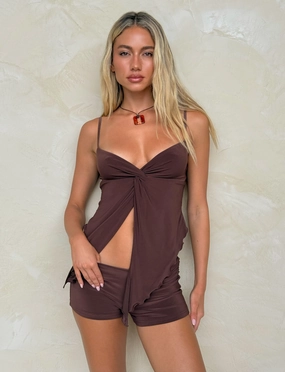 JOVIENNE SHORT - BROWN : CHOCOLATE Sleeve Light Formal dinner wear