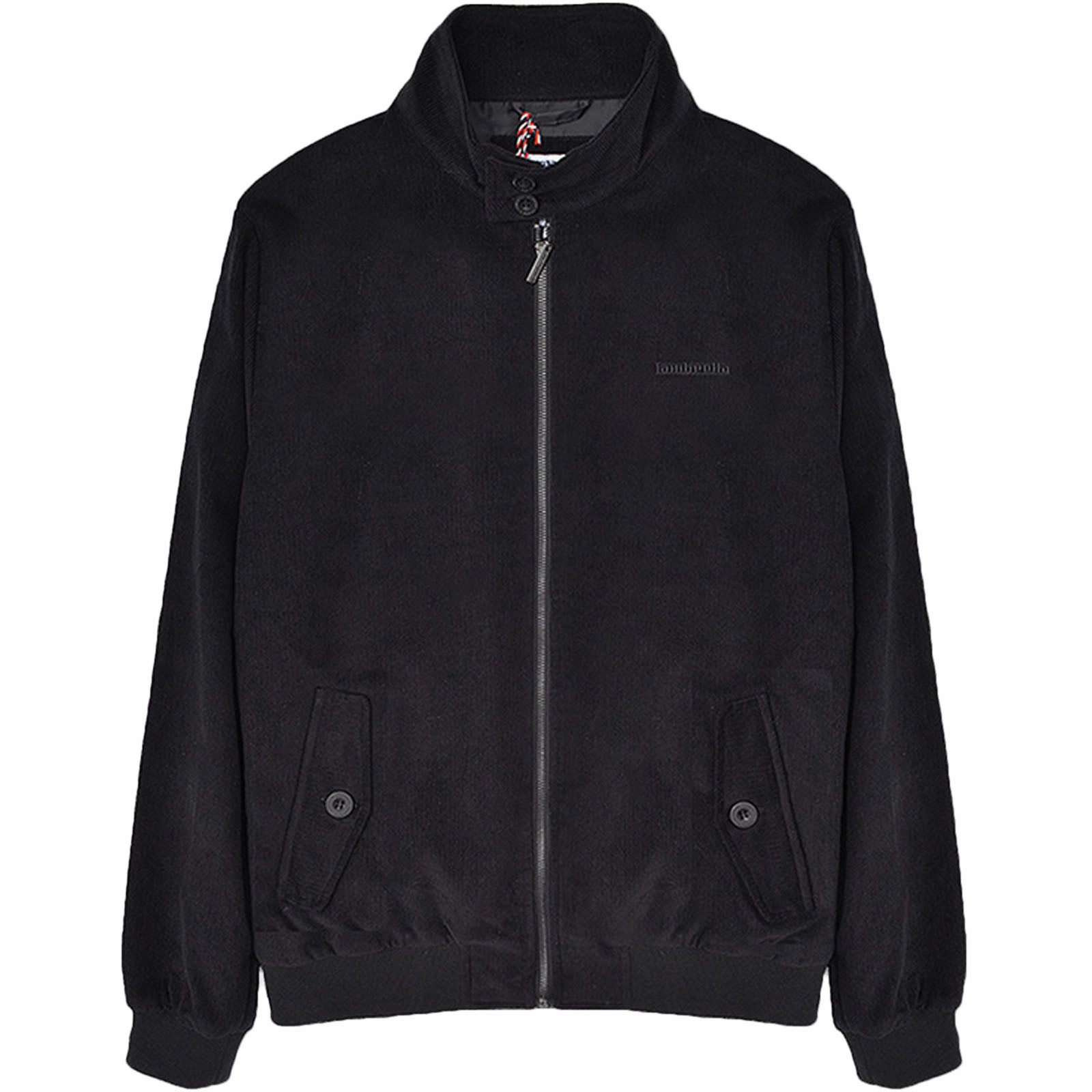 Lambretta Mens Corduroy Harrington Bomber Jacket - Black Belted Style Eco Friendly Dye Process