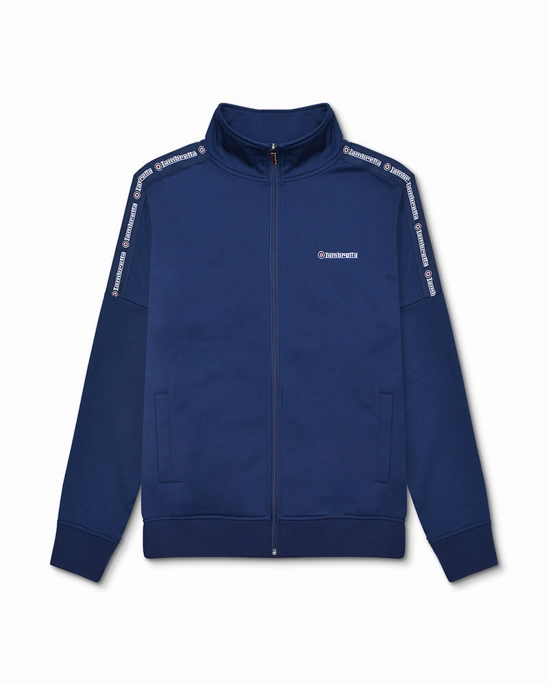 Lambretta Mens Half Taped Full Zip High Collar Track Jacket Slim Tailored Sleek Layers