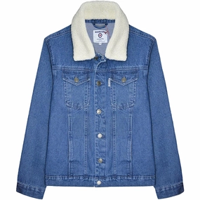 Lambretta Mens Sherpa Collar Denim Jacket - Blue Flexible Insulation Hypoallergenic fabric