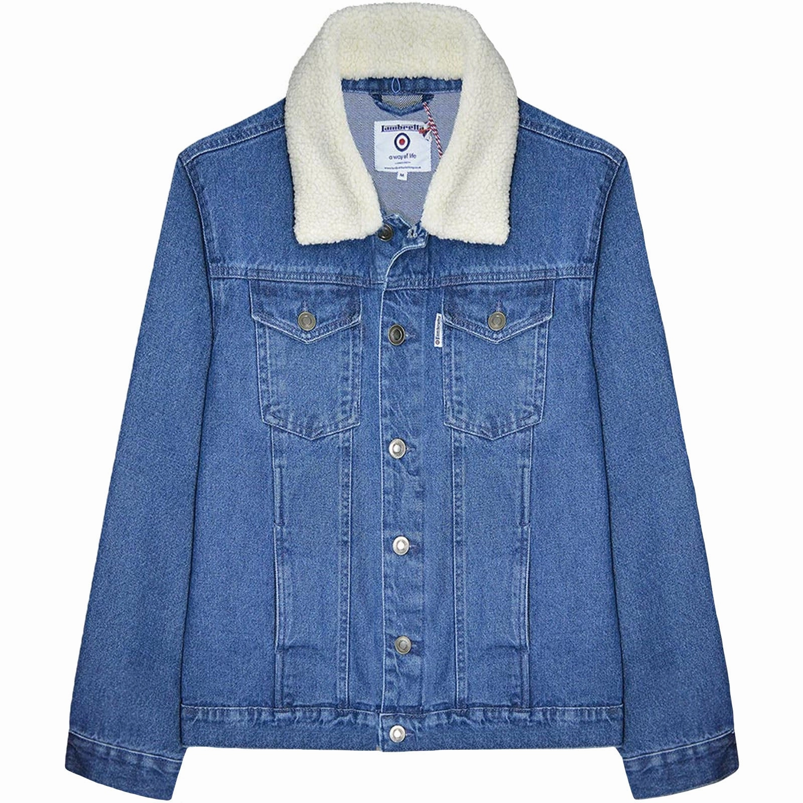 Lambretta Mens Sherpa Collar Denim Jacket - Blue Flexible Insulation Hypoallergenic fabric