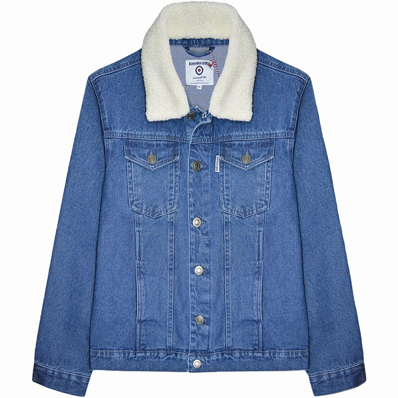 Non Slip Collar Lambretta Mens Sherpa Collar Denim Jacket - Blue