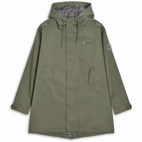 Lambretta Mens Waterproof Paisley Lined Parka - Khaki Travel Ready Look