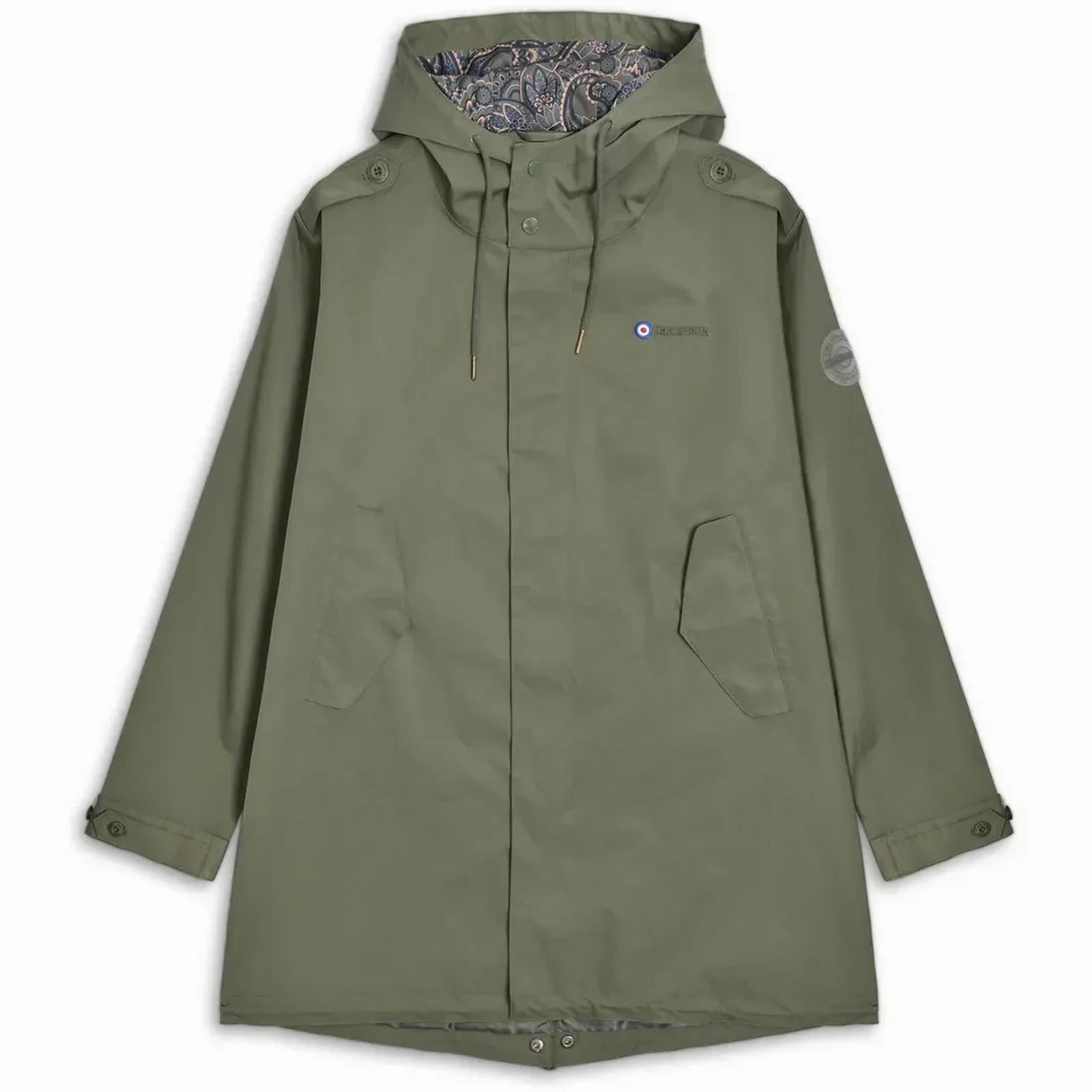 Lambretta Mens Waterproof Paisley Lined Parka - Khaki Vegan Fabric Transition Wear