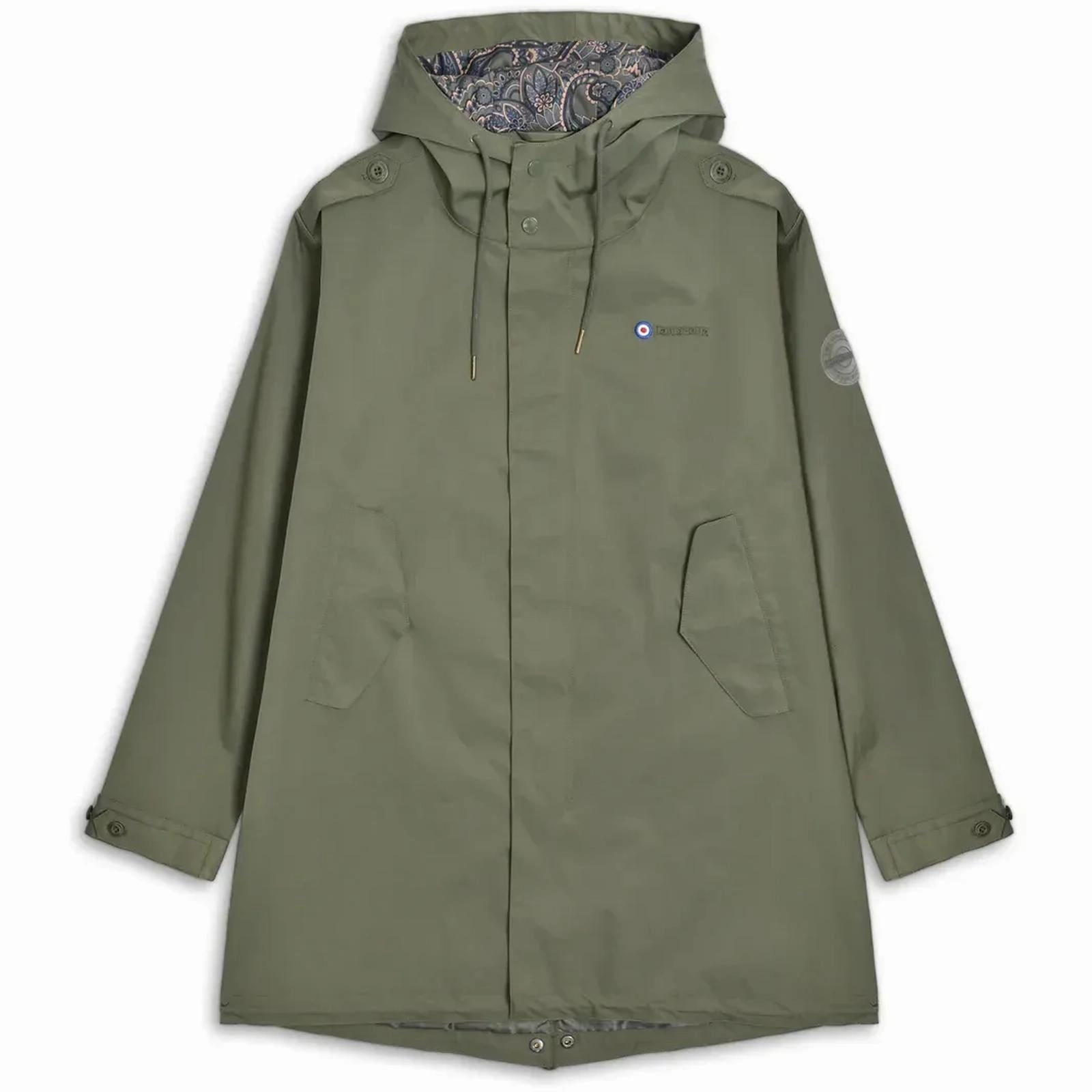 Flexible Cuffs Cuffs Adjust Lambretta Mens Waterproof Paisley Lined Parka - Khaki
