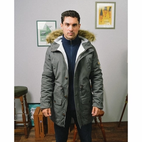 Heat Sealed Edges Daily Wear Lambretta Sherpa Lined Faux Fur Hooded Parka Jacket - Granite
