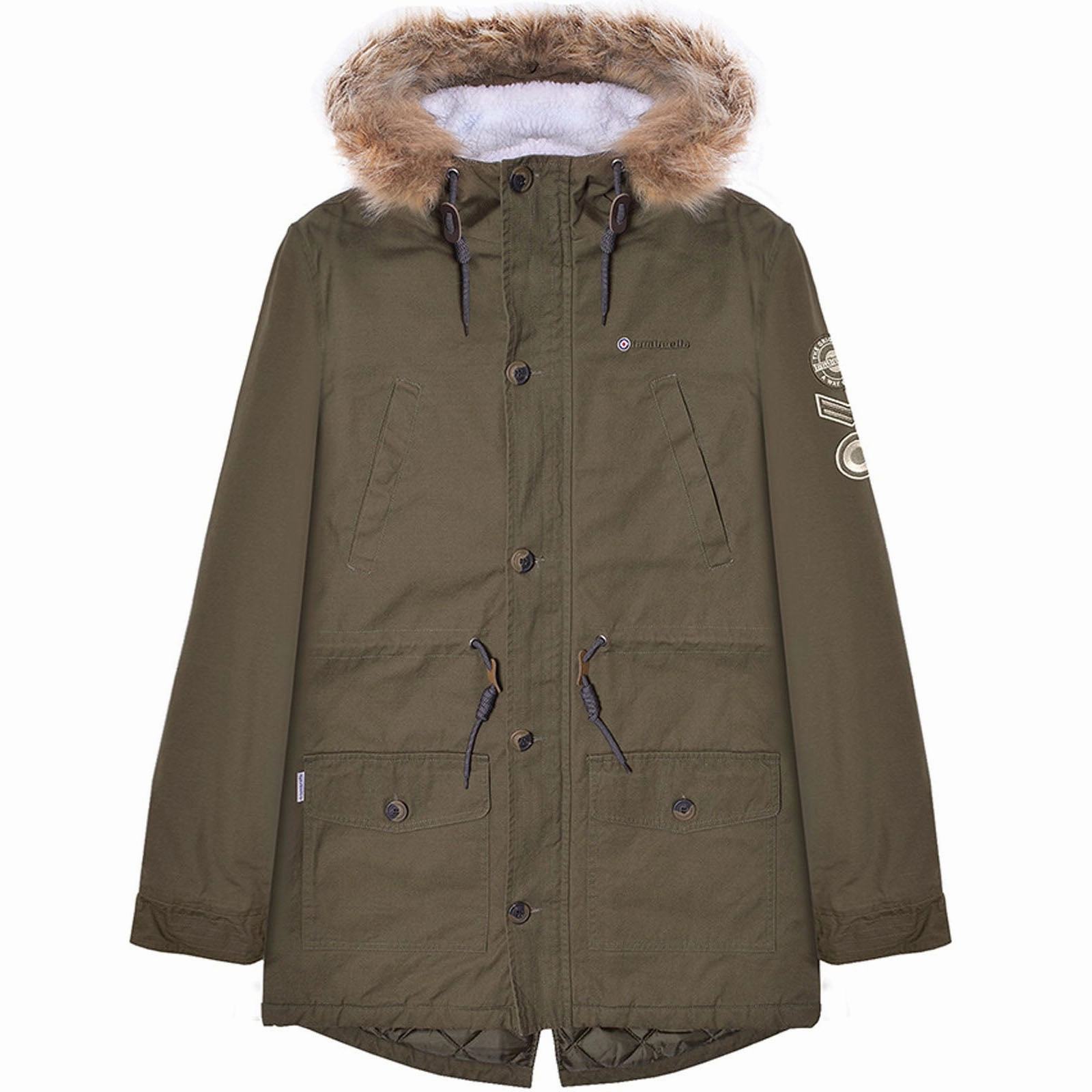 Lambretta Sherpa Lined Faux Fur Hooded Parka Jacket - Khaki UltraQuietMaterial Formal Use