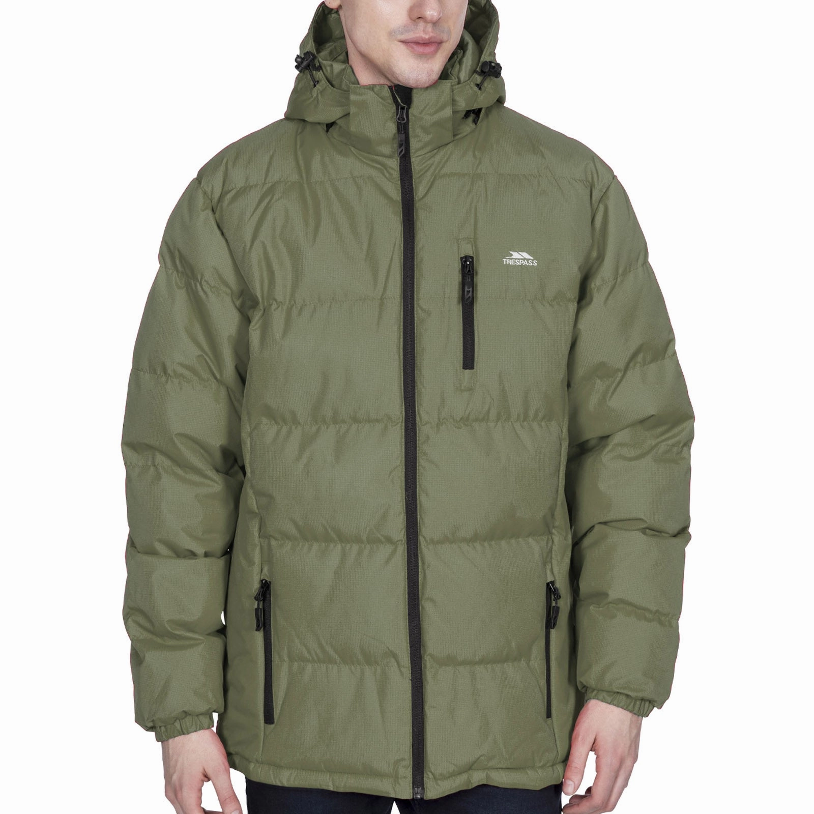 Green Material Casual Outdoor Look Trespass Mens Clip Hooded Padded Jacket
