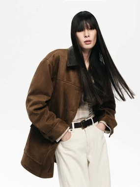 Leather Collar Down Jacket Non Bulky Design