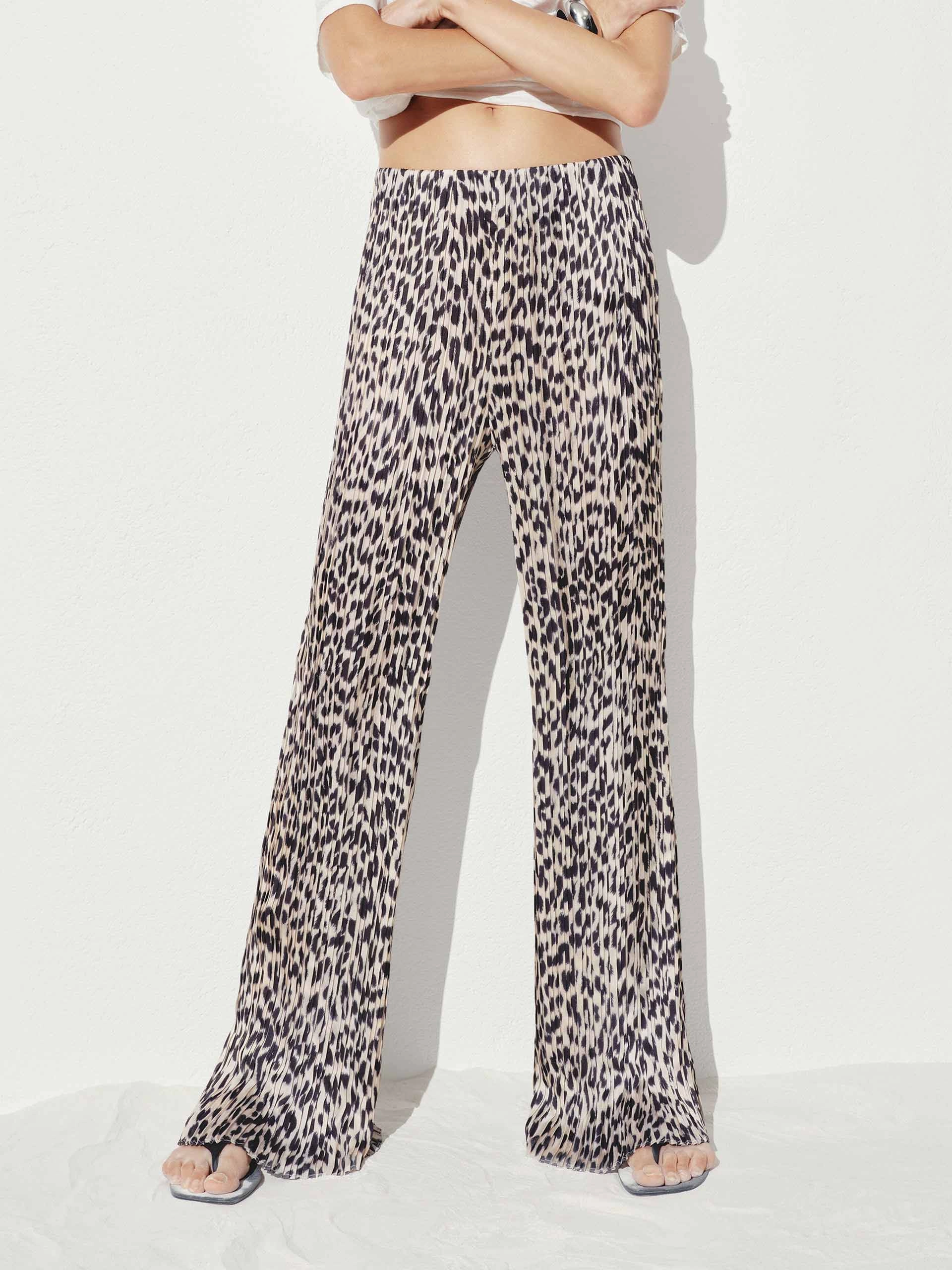 Leopard Print Loose Trousers No Gap Waistband Stretch waistband