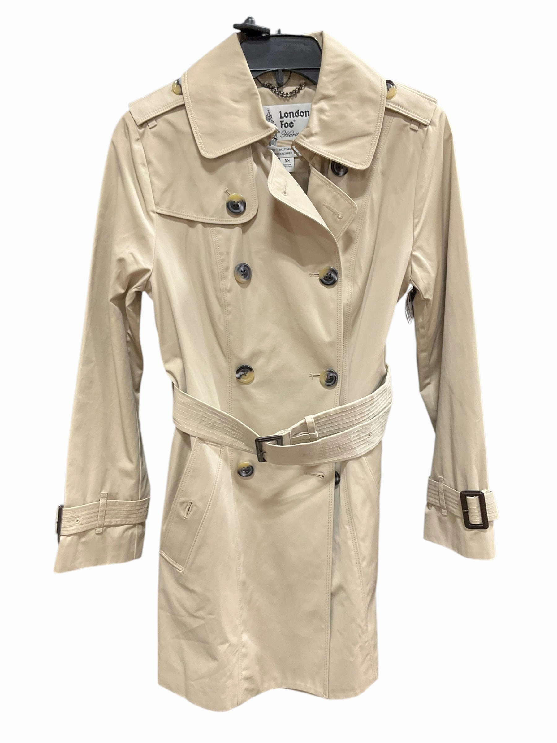 Coat Raincoat By London Fog In Tan, Size: Xs Houndstooth Print