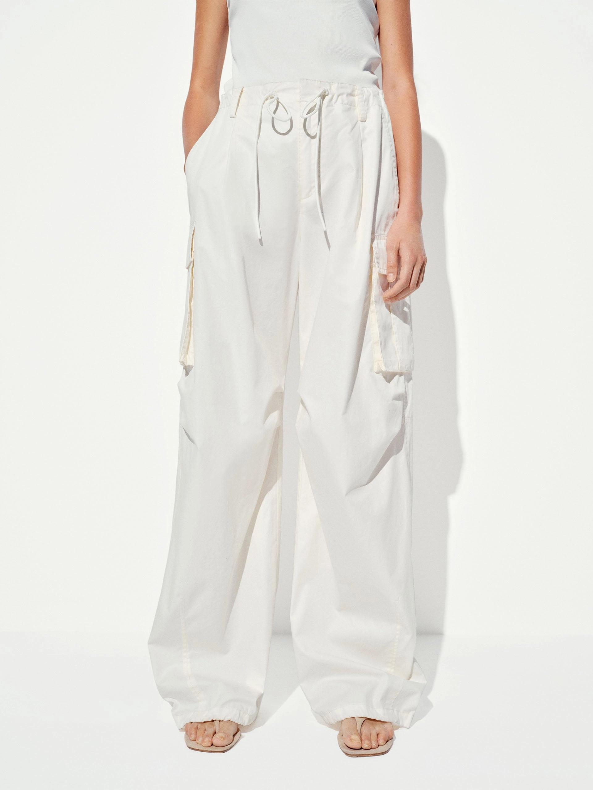 Cotton Barrel Leg Cargo Pants Detachable belt Chic Design Wear