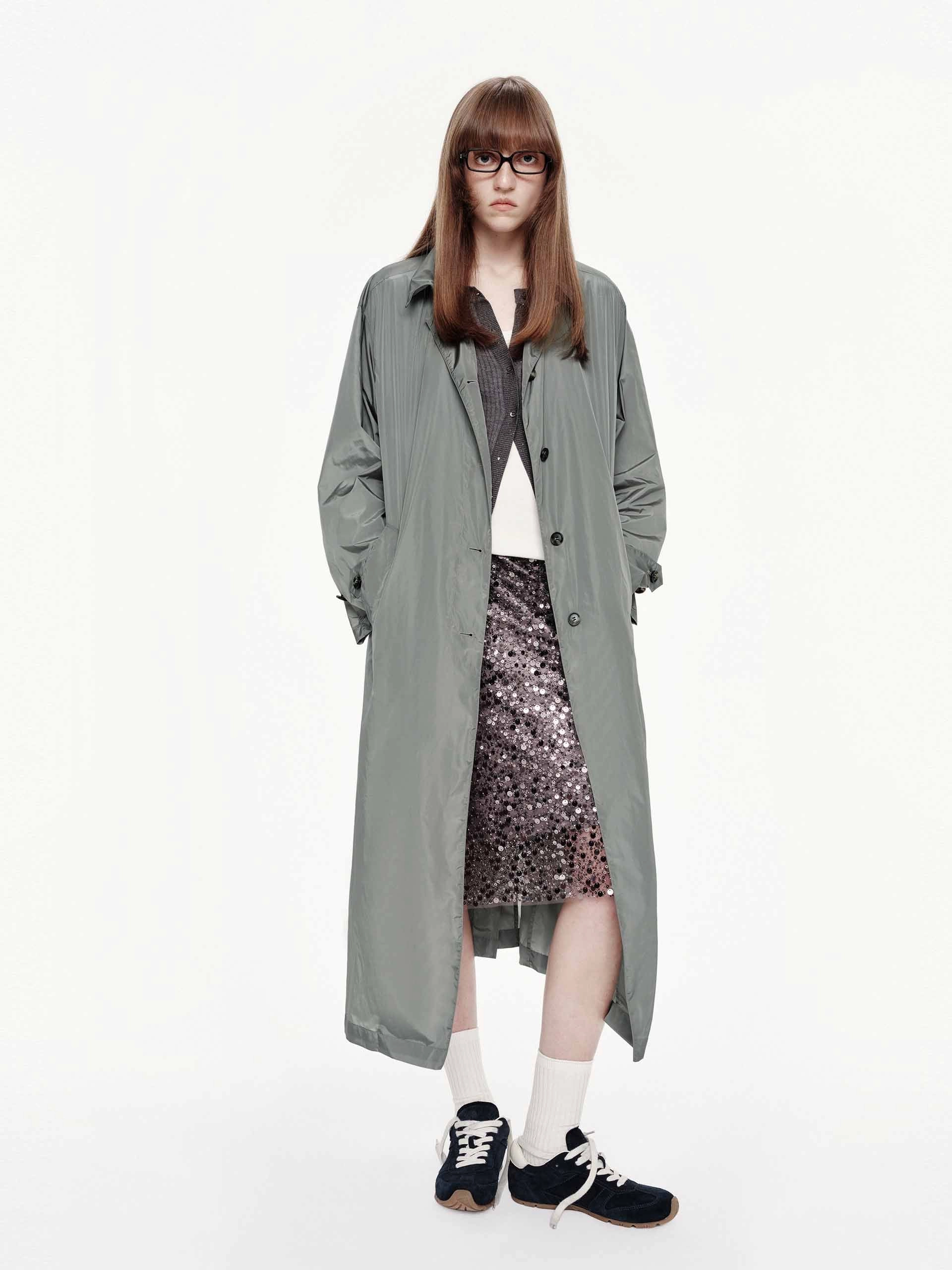 Refined Casual Adjustable Cuff Design Lightweight Button Trench Coat