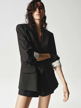 Flexible Hood Design Wool Blend Long Blazer