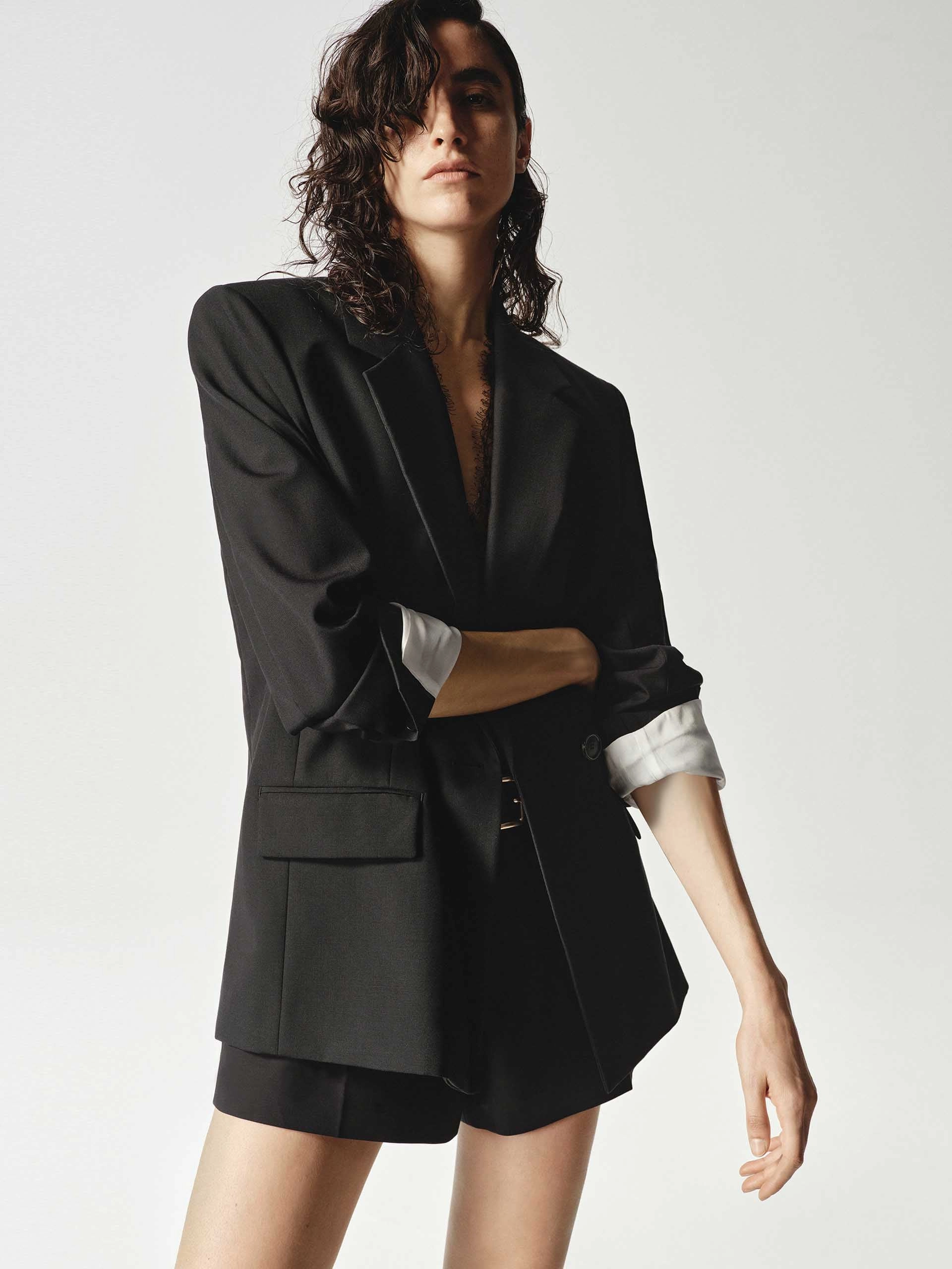 Quick drying material Wool Blend Long Blazer
