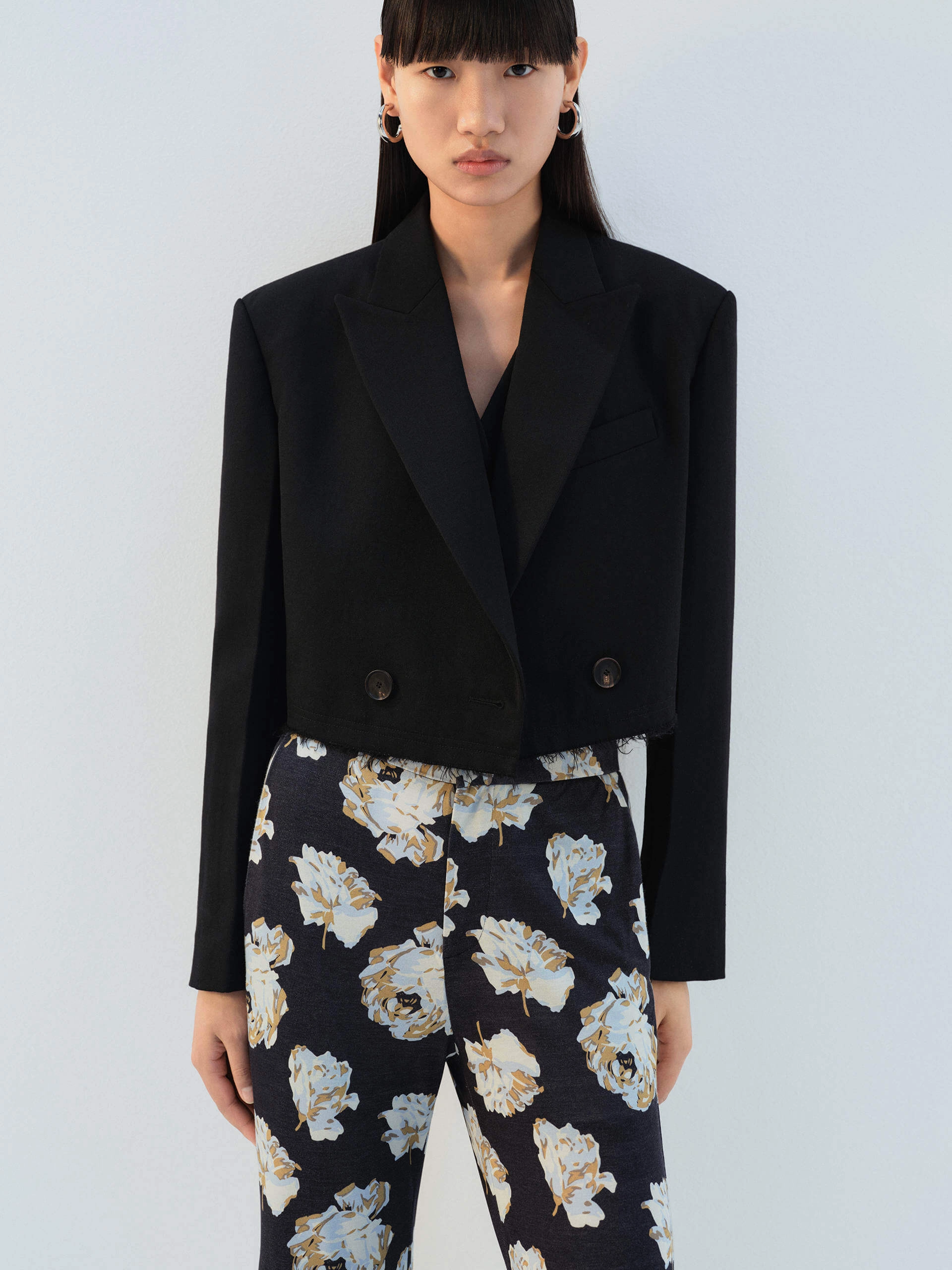 Cropped Wool Blazer Durable Design