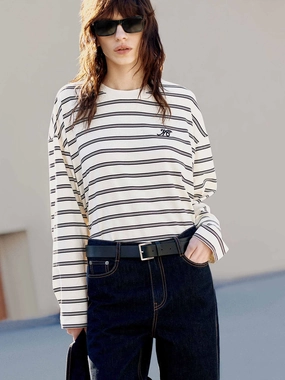 Active Style Trend Cool Layering Loose Striped Print T-shirt