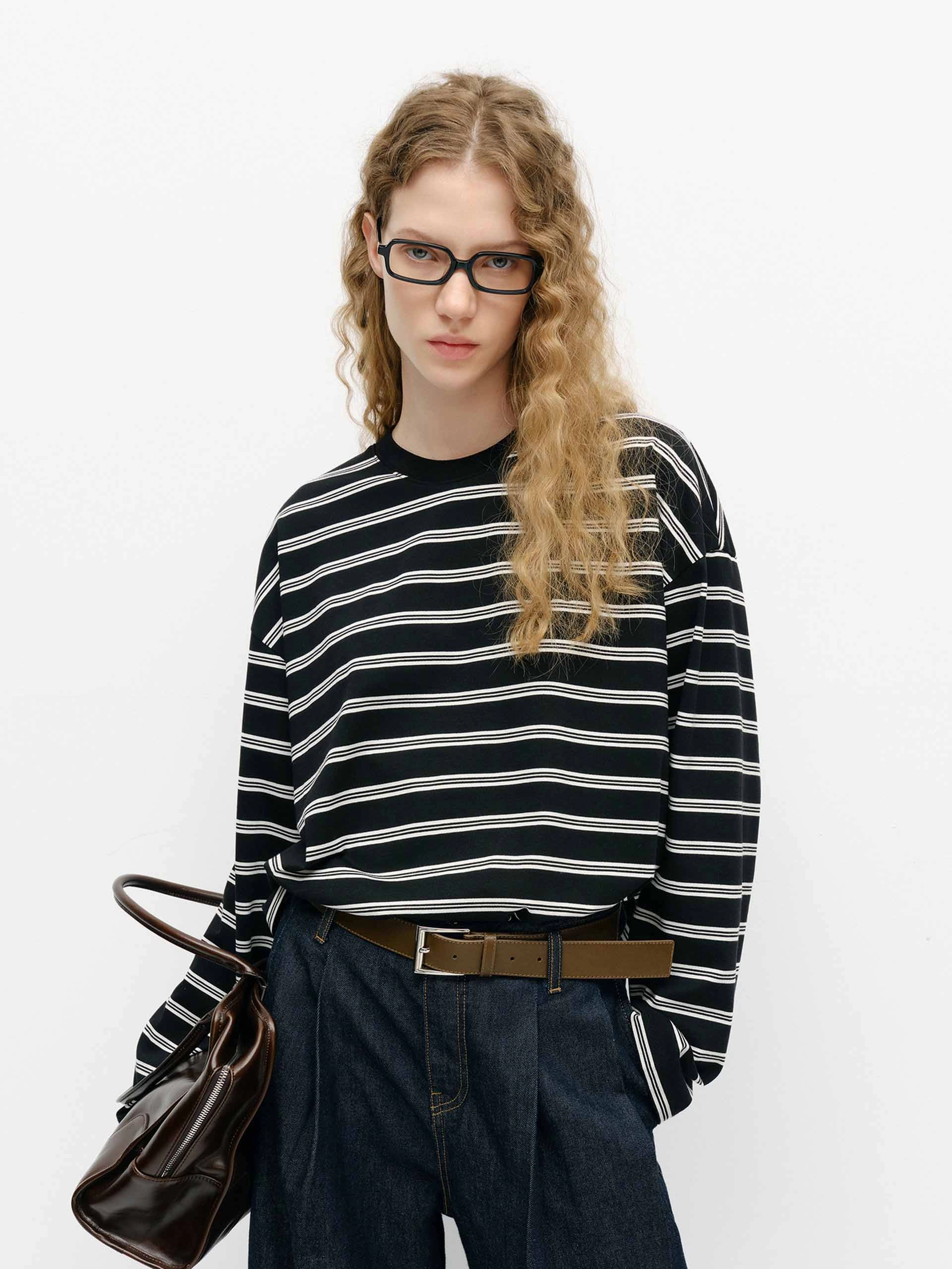 Classic Color Soft Layer Loose Striped Print T-shirt