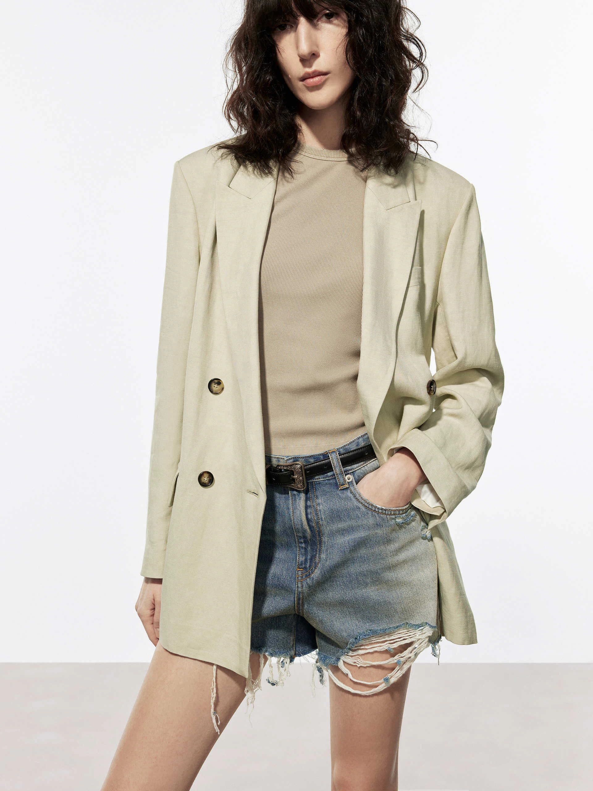 Linen Blend Tailored Blazer Cold Ready Look Comfortable fit