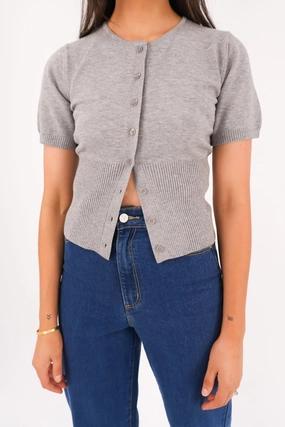 Patricia Short Sleeve Cardigan Grey Marle Modular Design