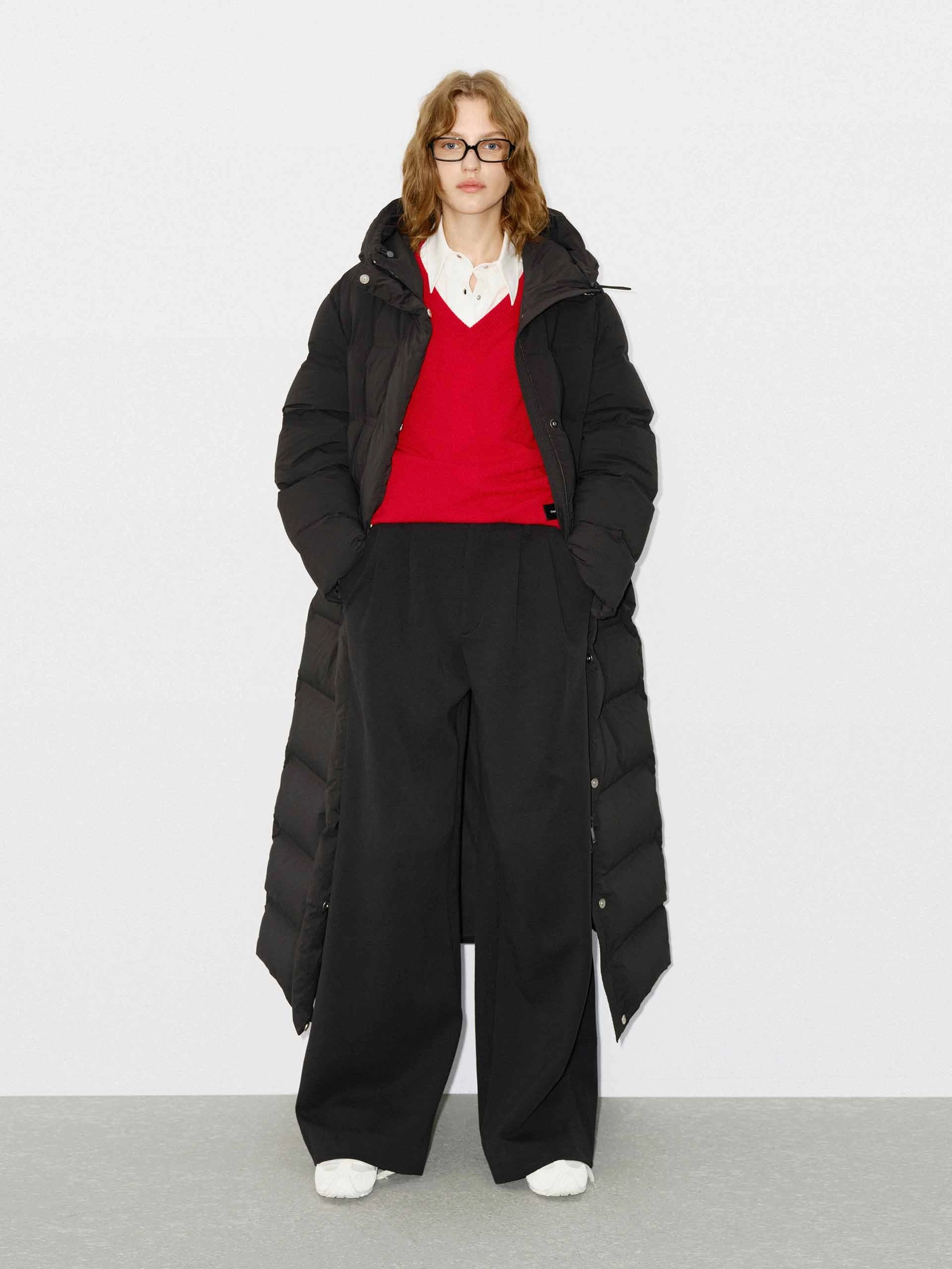 Soft Comfort Design Single Buttons Long Line Hood Down Coat