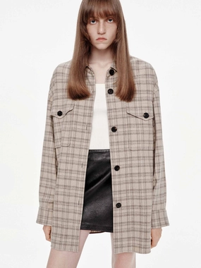 Clean Fit Design Long Sleeves Plaid Coat