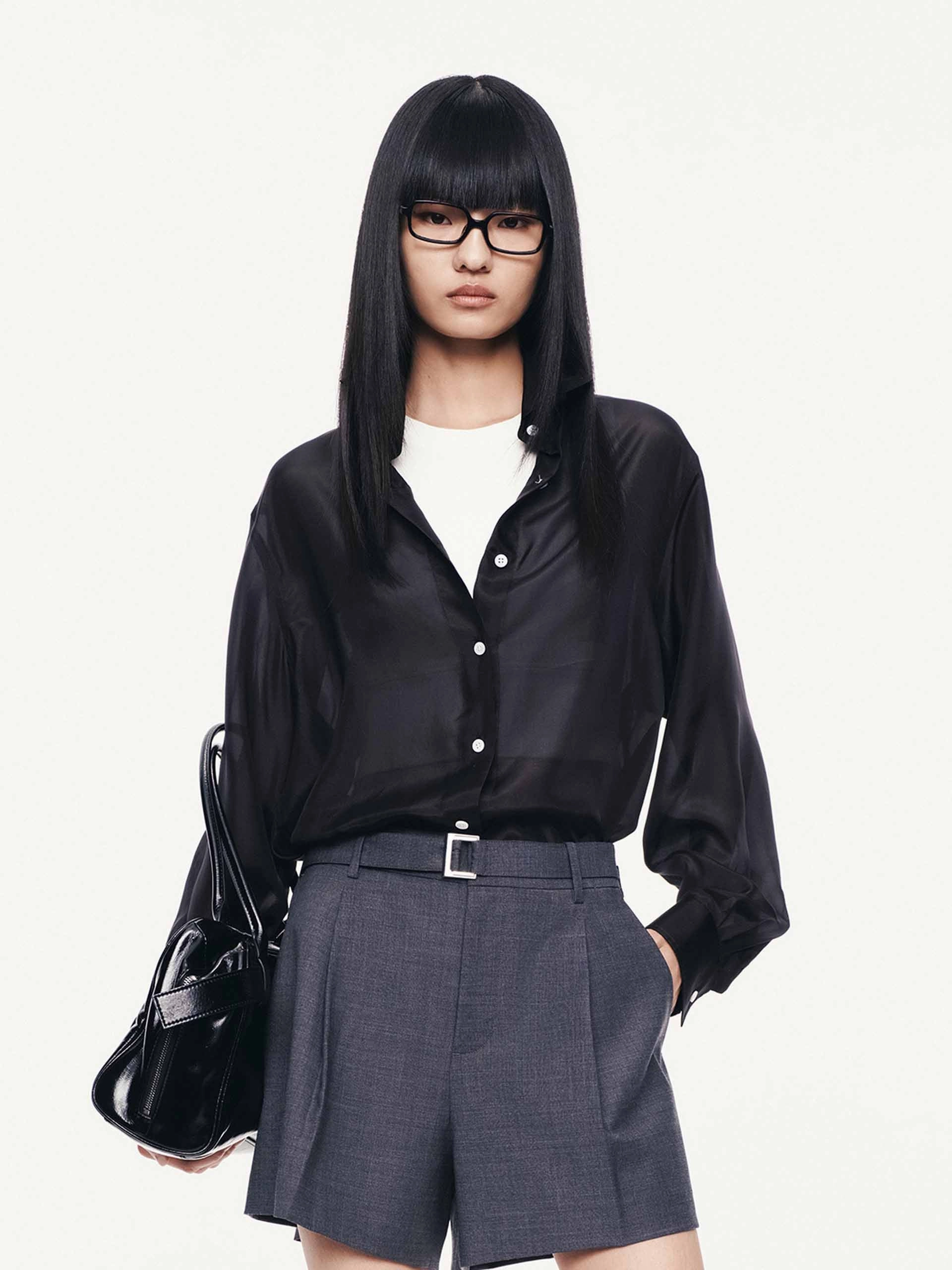 Long Sleeves Silk Shirt Mesh Insert Stretch Fit Technology