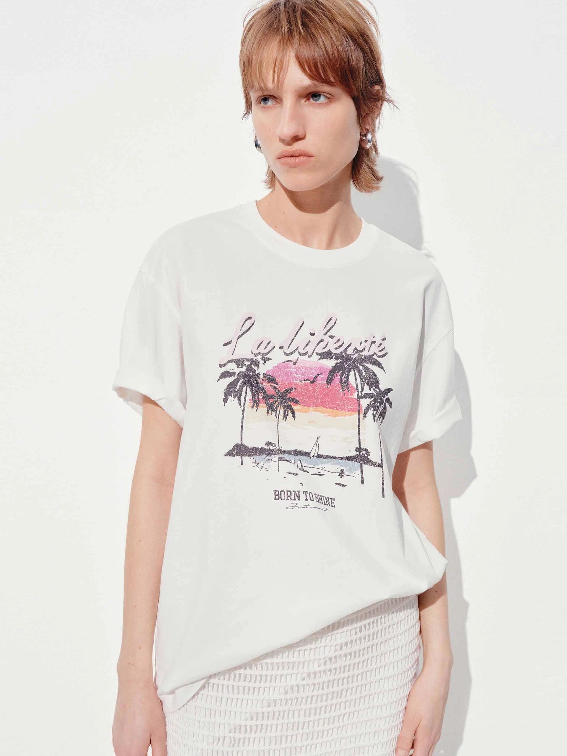 Fashion Layering Beach Pattern Cotton T-shirt