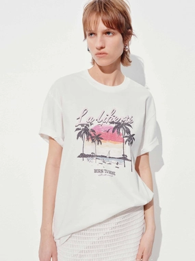 Cozy Comfort Design Essential Layer Beach Pattern Cotton T-shirt