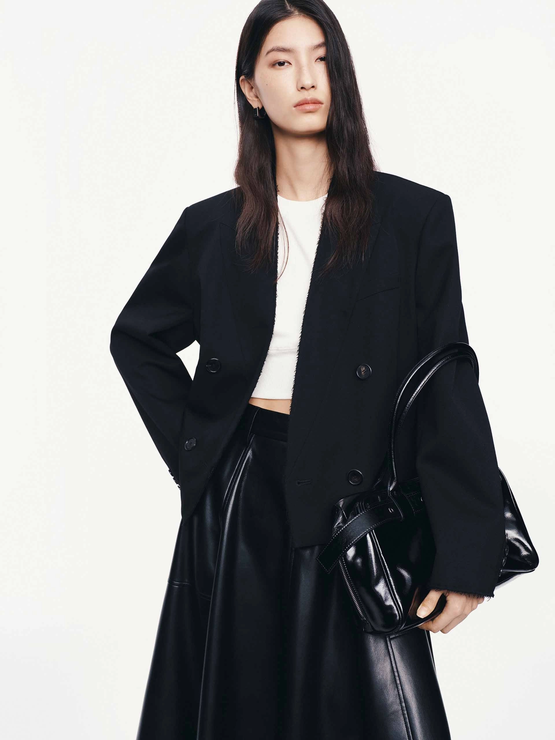 Peak Lapel Cropped Blazer Simple Modern Piece