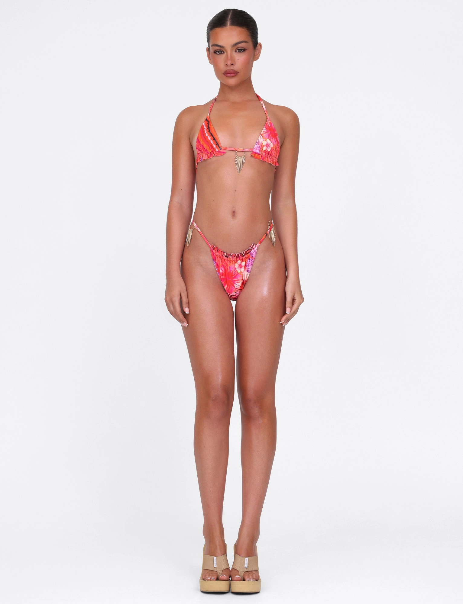 Silky texture CIANA BIKINI TOP - PINK : FLORAL : PINK TROPICAL