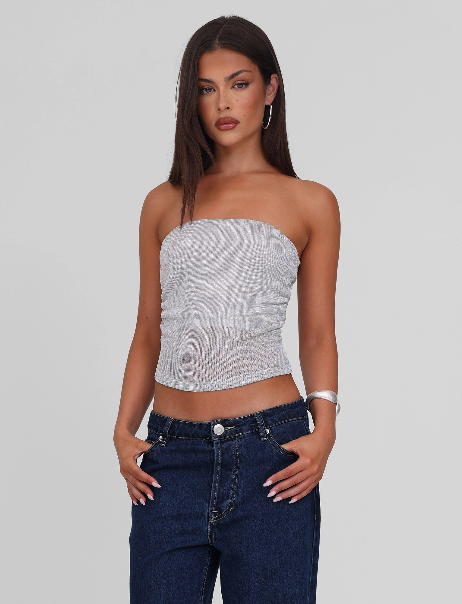 HARRIETT TUBE TOP - SILVER Feminine fit-and-flare silhouette
