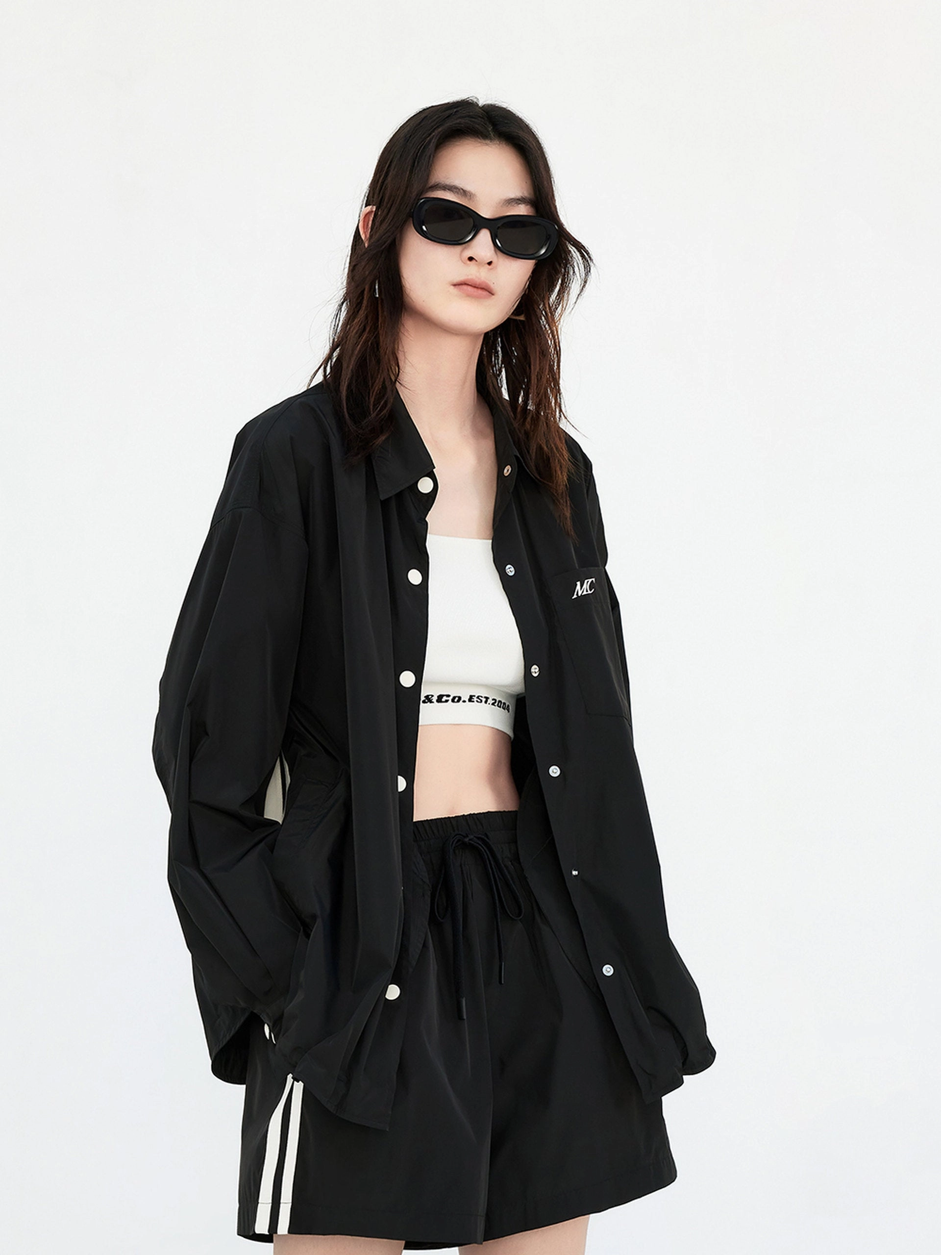 High Collar Style MC Logo Shirt Jacket